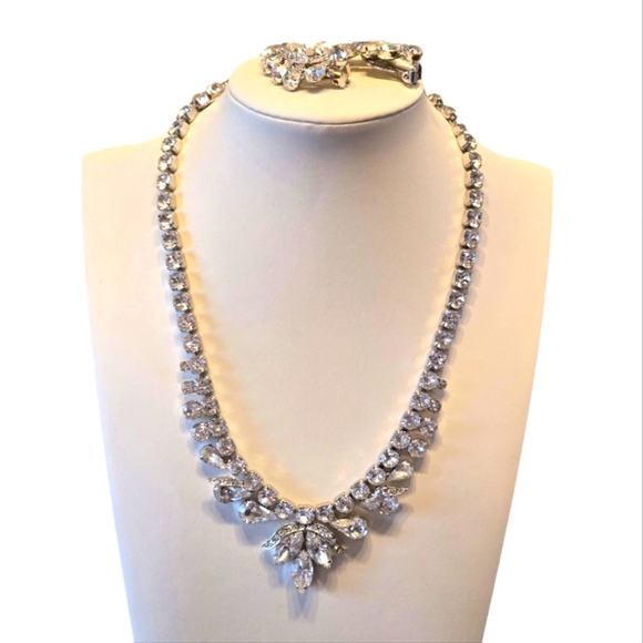 Albert Weiss Morning Glory Vintage Rhinestone Silver Necklace Earring Set - Picture 3 of 12